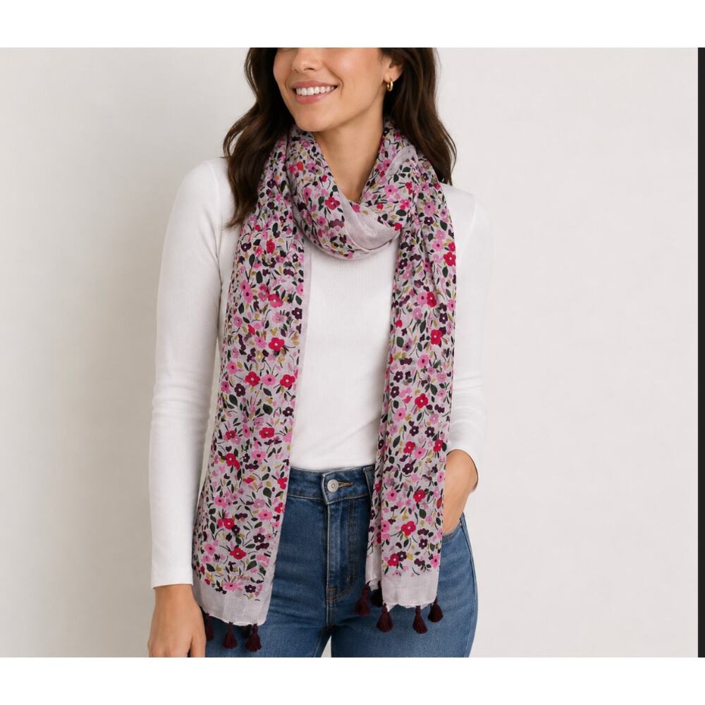 Kate Spade Scarf Oblong Floral Red Pink White